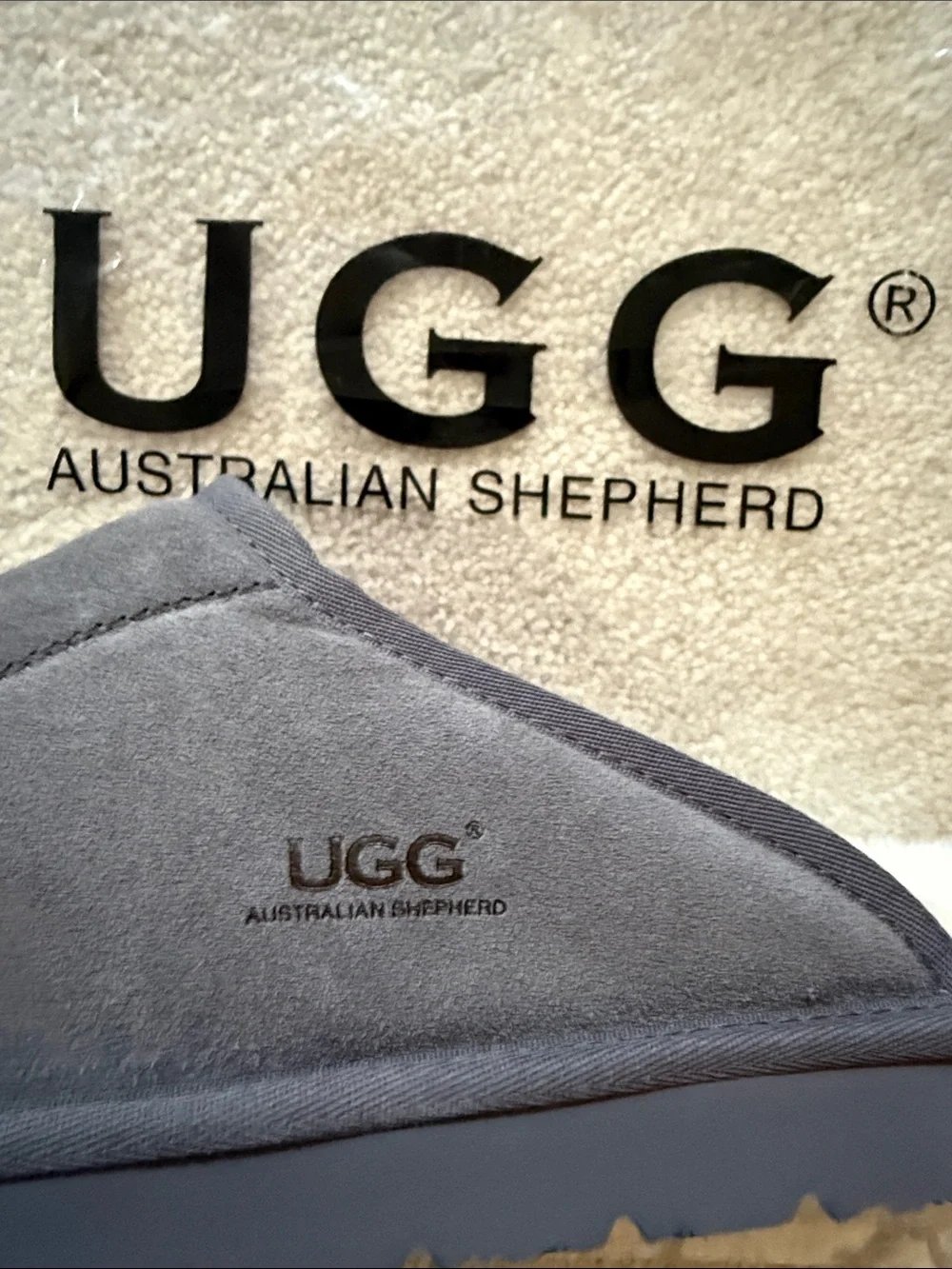 UGG Men's Gray Suede Sheepskin-Lined Slip-Ons